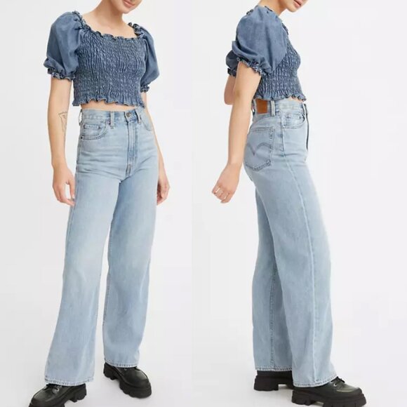 Levi’s Premium High Loose Wide Leg Denim Jeans 28 Let’s Stay In Hemp Blend $108 - Picture 2 of 16